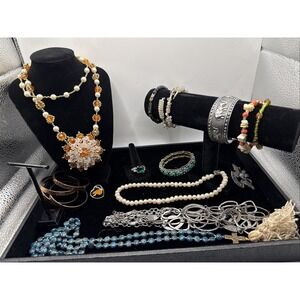 Vintage Lot of 15 Necklaces, Bracelets, Earrings And/or Brooches See Pics